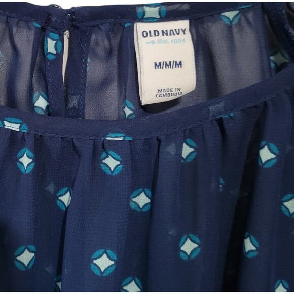 Old Navy Women’s Blue Semi-Sheer Diamond Print Blouse Medium - Picture 3 of 7